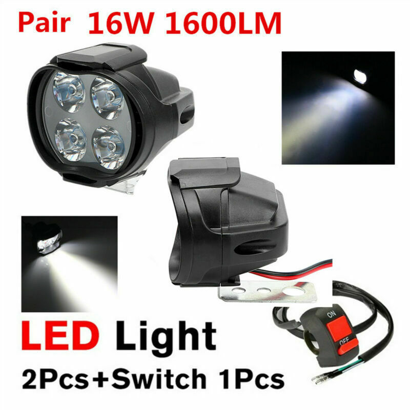 Pair Motorcycle Spot Fog Light Headlight 4 LED Front Head Lamp 12V 16W 1600LM