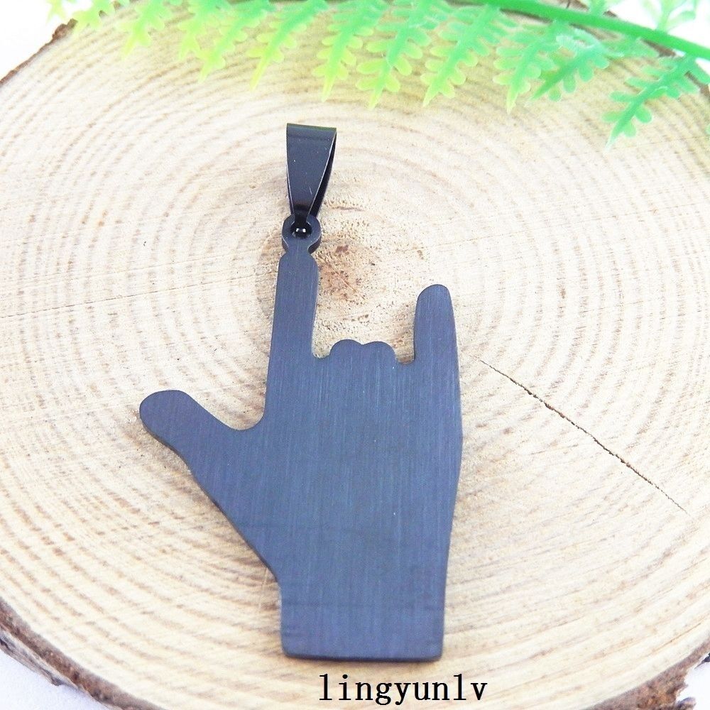 38x26mm Black Metal Love Gesture Charm Pendant Stainless Steel Jewelry Craft 5x
