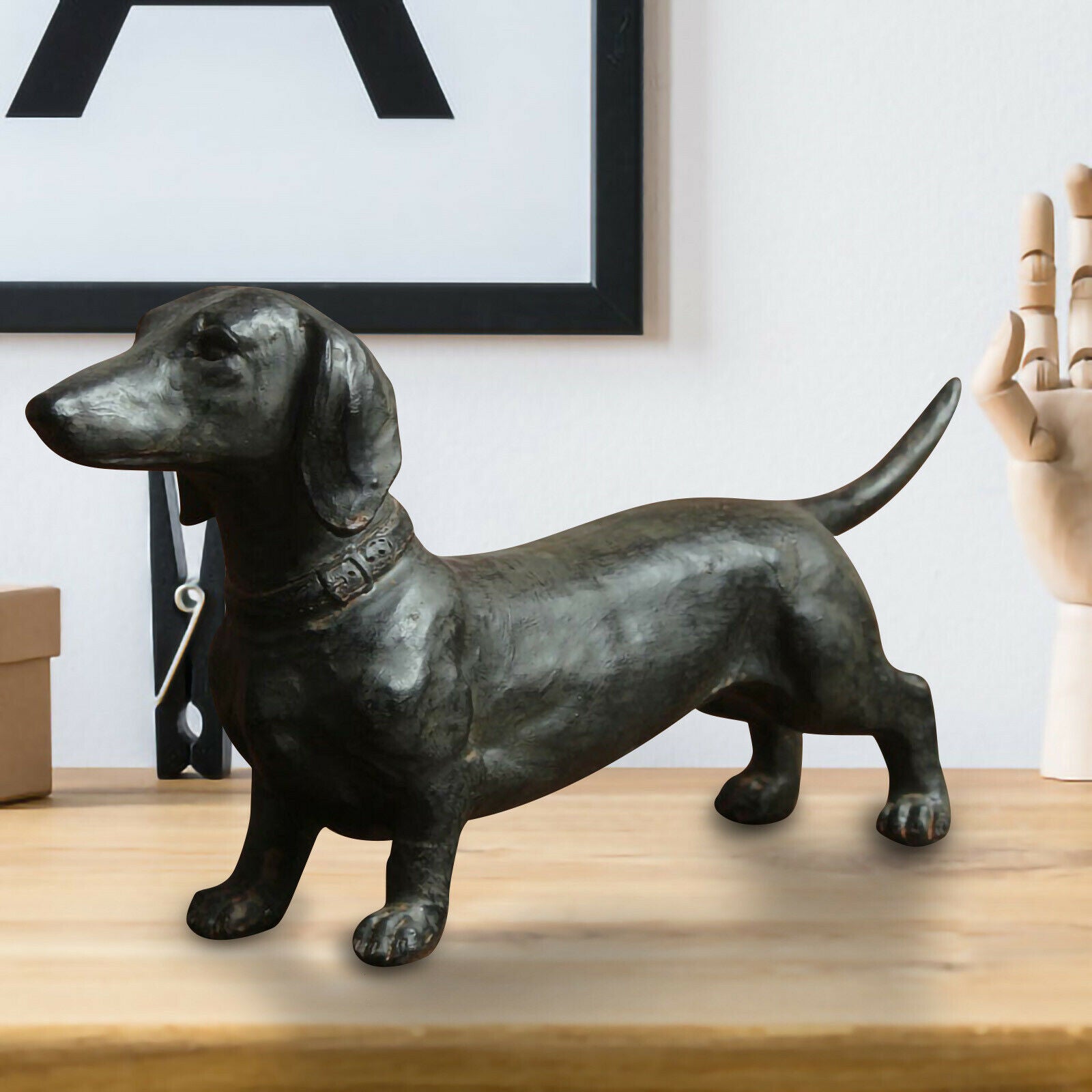 Black Dog Statue Home Accessories Garden Decor Ornaments Bookcase Crafts