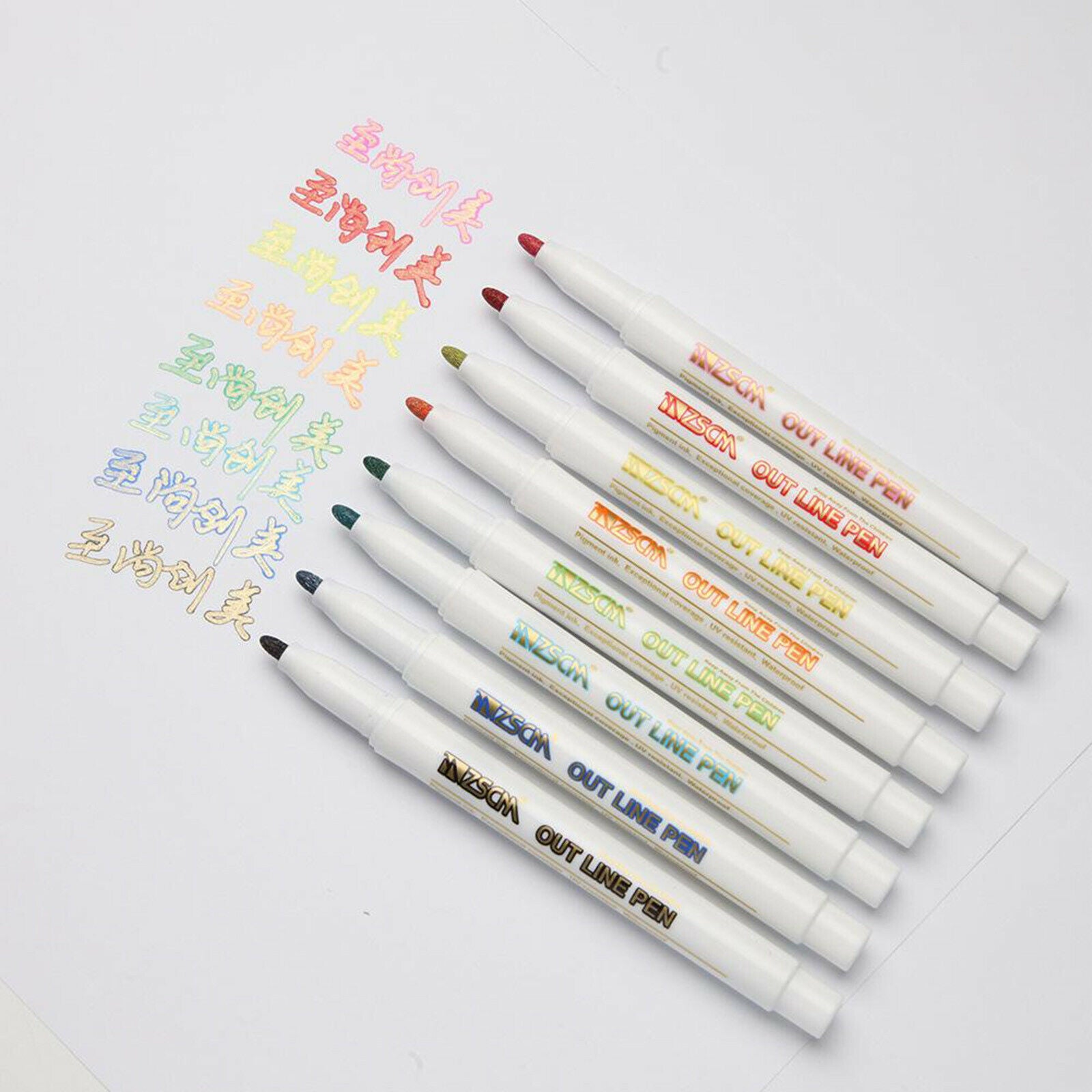 8 Colors Metallic Markers Double Line Outline Pens Writing Drawing Pens Painting