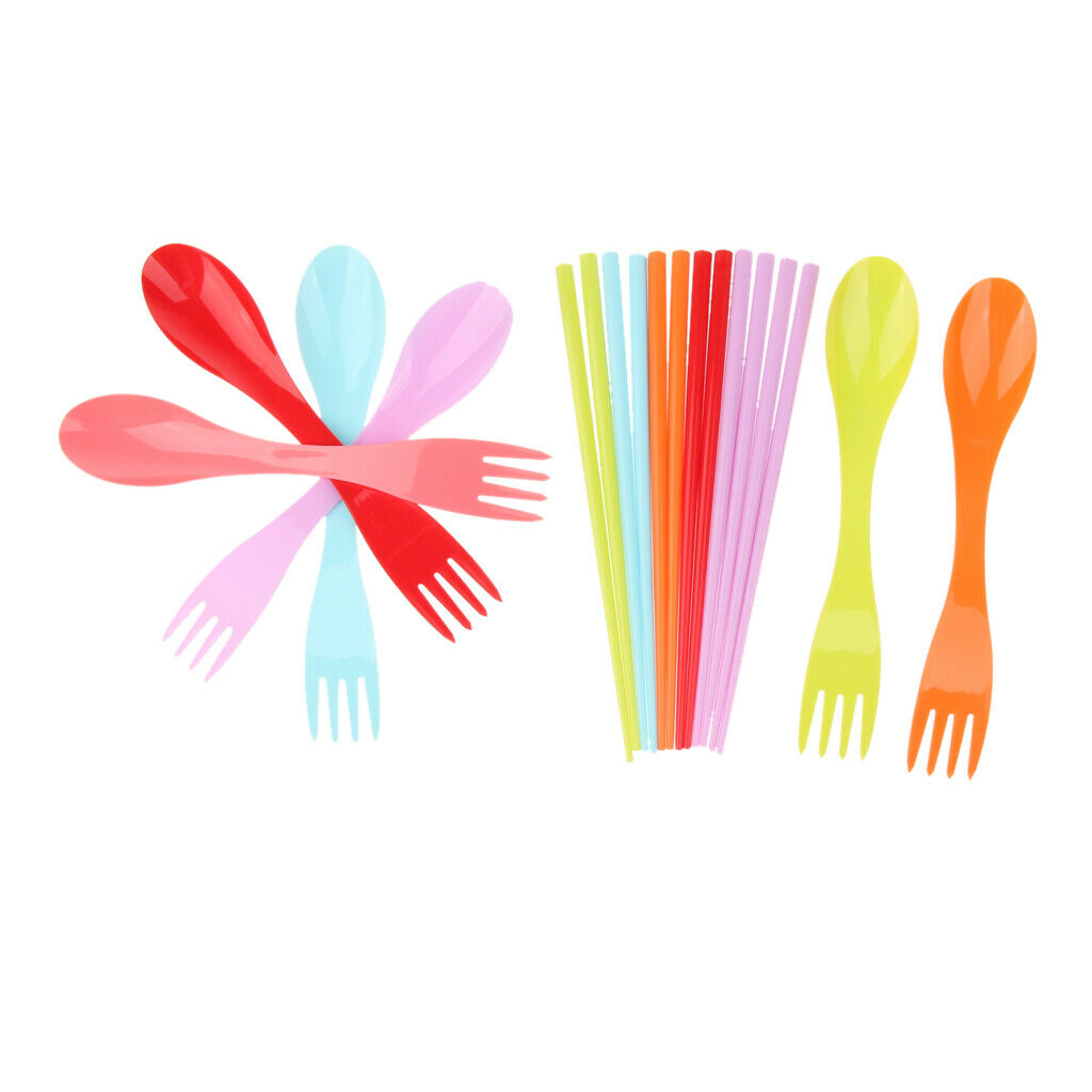 12Pcs Outdoor Portable Tableware Set Plastic Fork Spoon Chopsticks, Food Grade