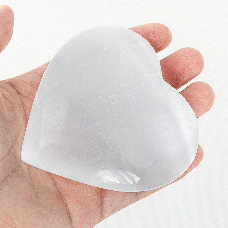 Extra Large Selenite Heart 2.3" Polished Healing Crystal Chakra Reiki Stone