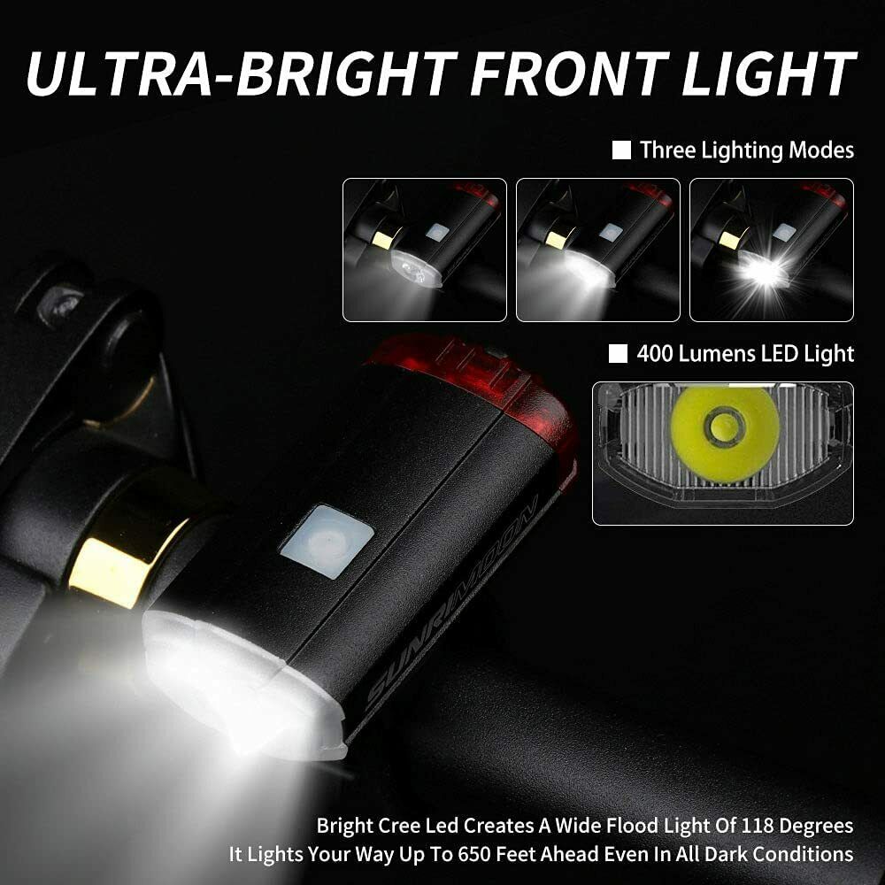 USB Rechargeable Waterproof Bike Headlight Tail Cycling Safety Warning Lamp