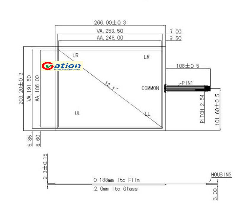 for 12.1" 5wire Resistive Touch screen Panel Digitizer film (4:3) 266*203mm