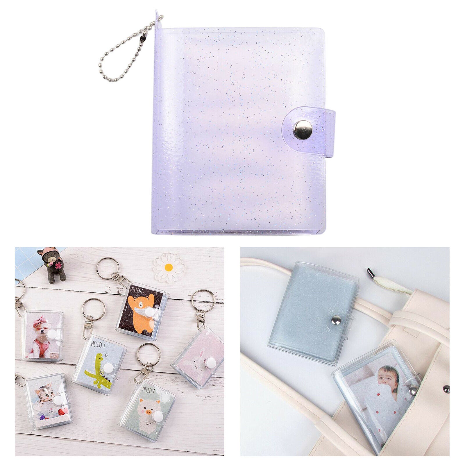 36 Photos Mini Photo Album Card Holder Key Chains for Photo Shinings Purple