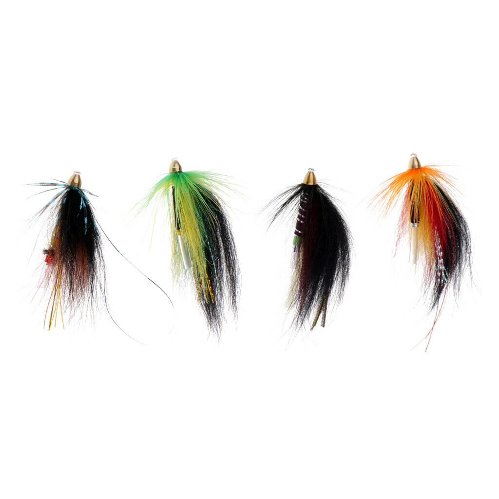 4Pcs Tube Flies Cone Heads Green/Orange Salmon And Sea Trout Fly Fishing