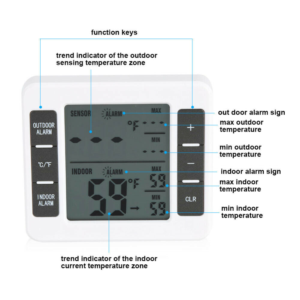 Wireless Digital Refrigerator Freezer Thermometer Alarm High Low Temperature