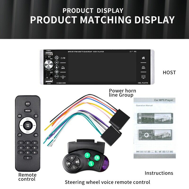 1Din 5.1 Inch 5188 Car MP5 Player IPS Press Screen Voice Control Radio RDS AM T5