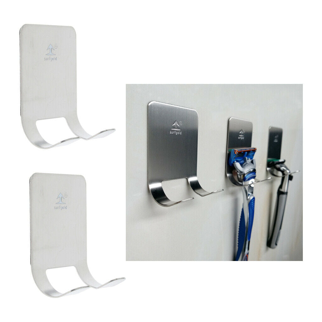 2x Stainless Steel Shaver Holder Brush Stand Adhesive Utility Storage Family