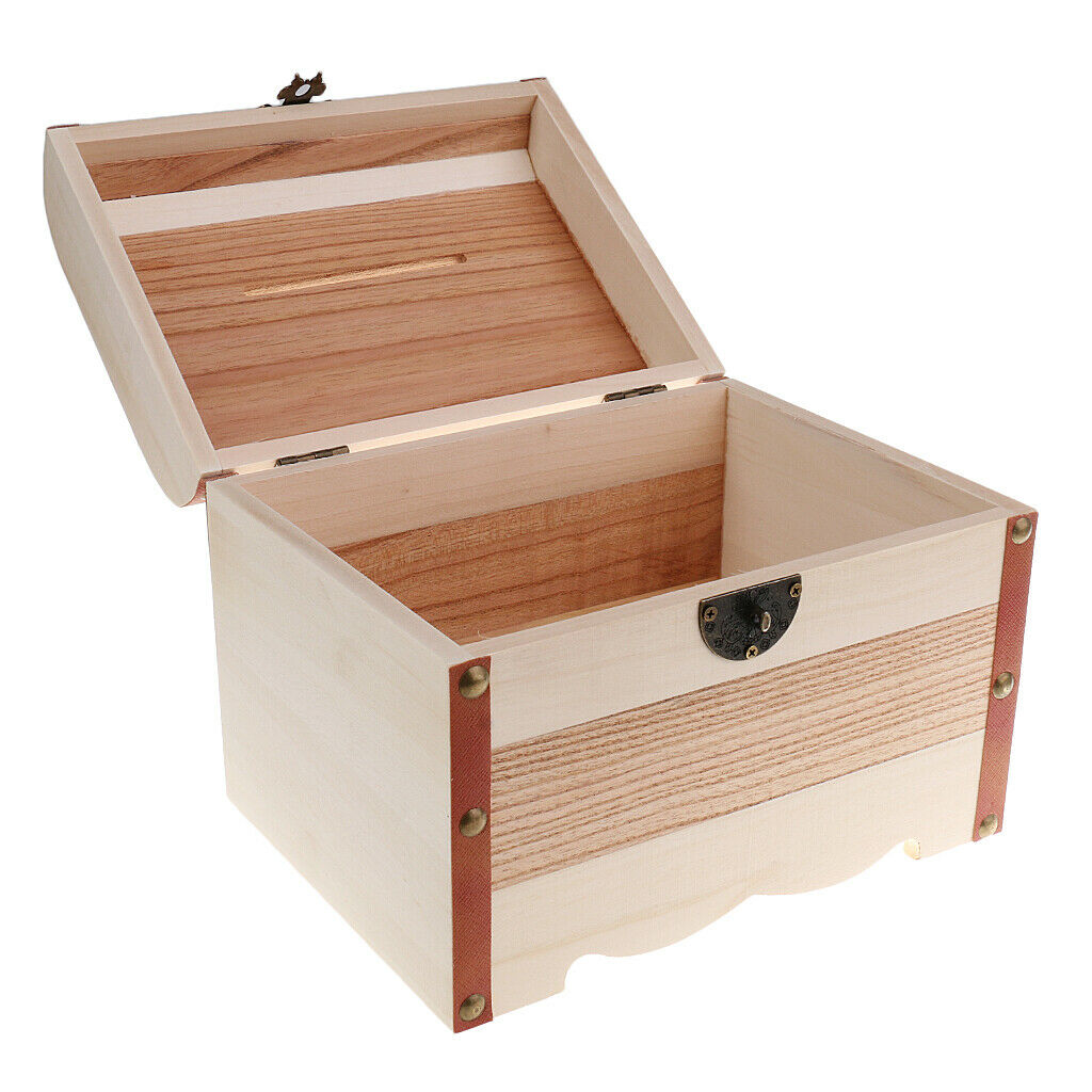 Wooden Safe Mony Box Piggy Bank for Children Birthday Christmas Gift Large