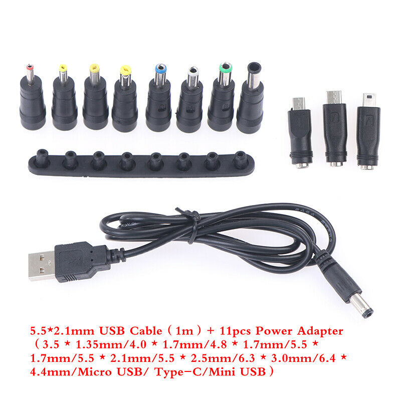 11Pcs DC Power Adapter Conversion Head(3.5-6.4mm/USB/Type-C)+5.5*2.1mm USB Ca TH