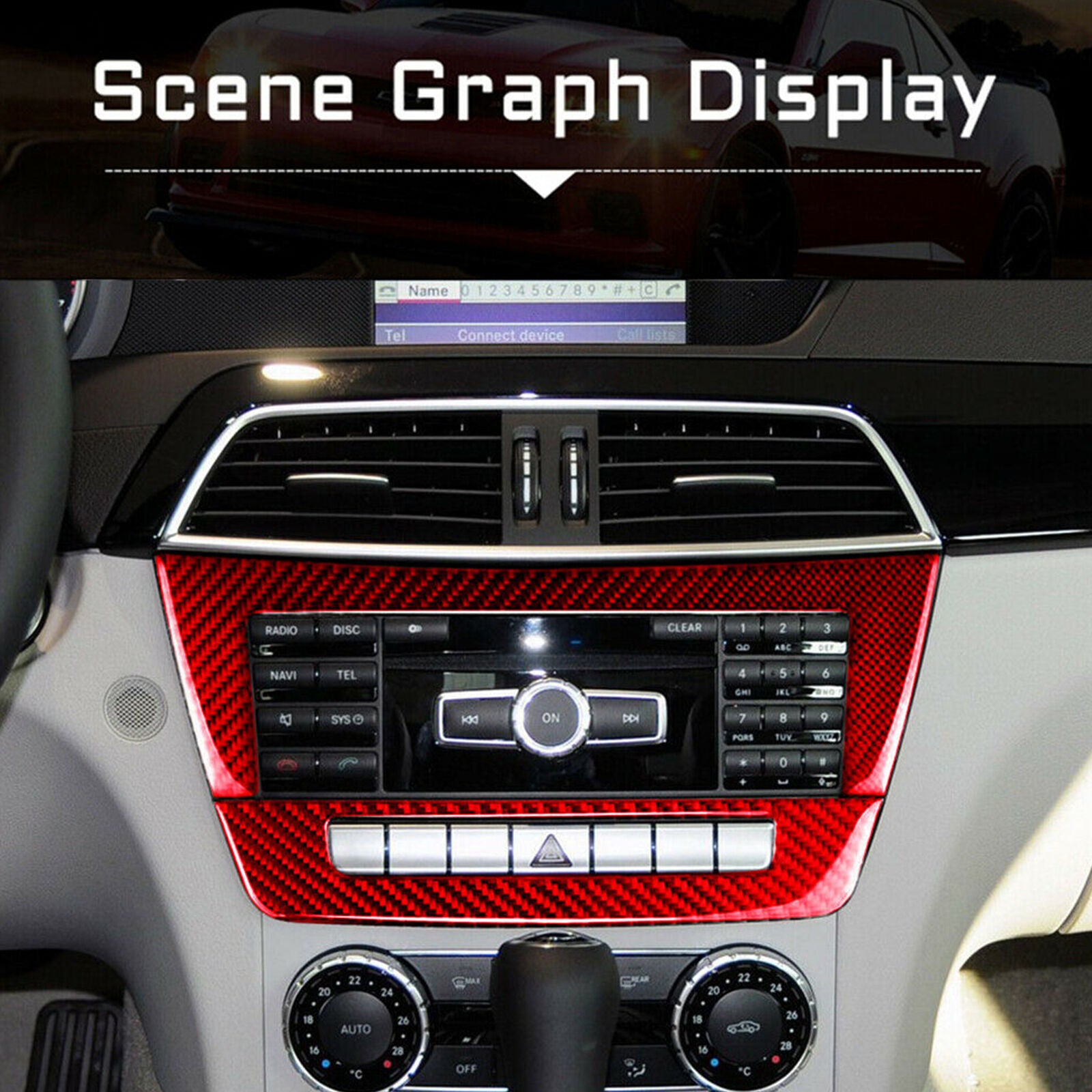 Red Carbon Fiber Central Console CD Cover Trim For Mercedes-Benz W204 11-13