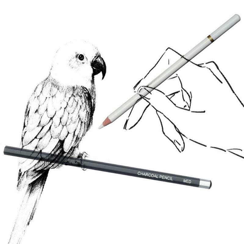 6 Pcs Professional Charcoal Pencils Set 3Pcs White 3Pcs Black Soft/Medium/Hard