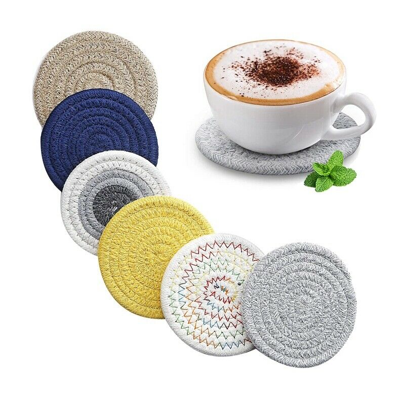6 Pack Handmade Cotton Braided Drink Coasters,Heat-Resistant Coasters for WoG4V6