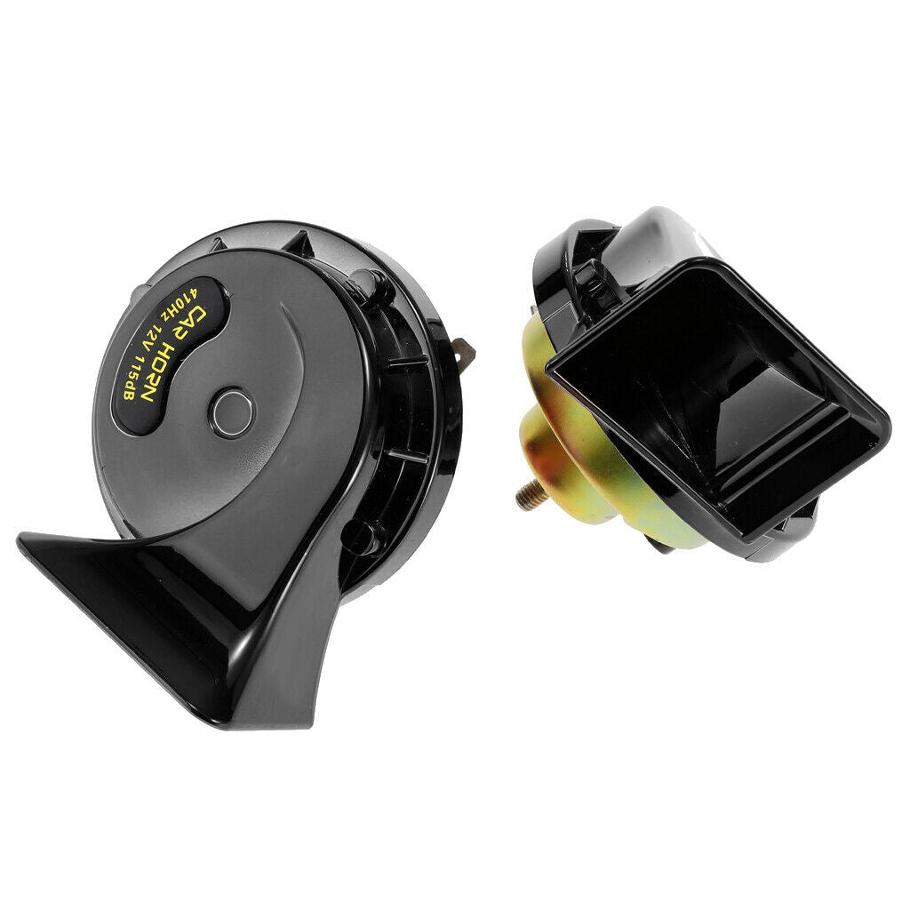 2 Pieces 12V 115 DB Universal Car Snail Horns High Bass Basin Type Black