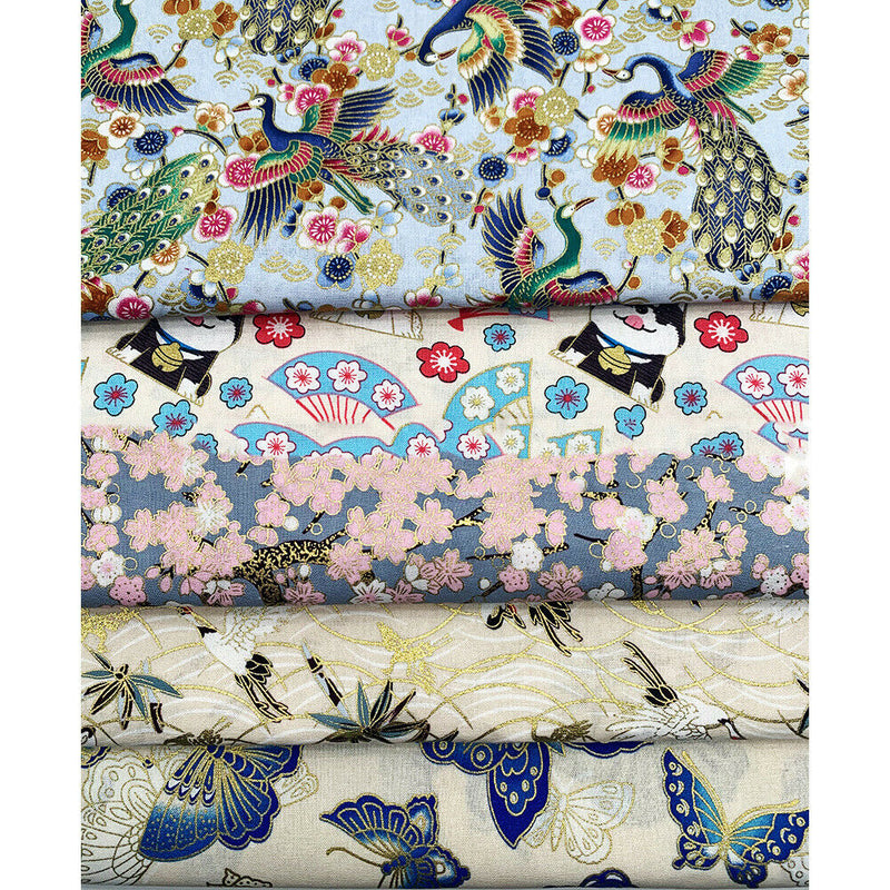 5x Japanese Style Bronzing Cotton Fabric Plain Weave Printed Patchwork DIY Craft