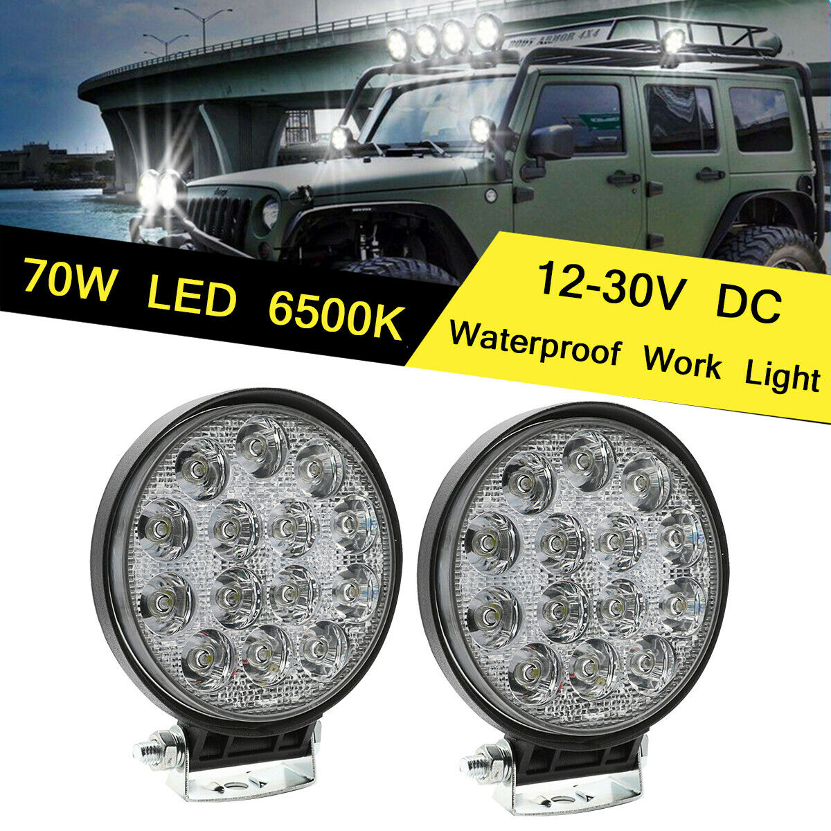 4.5'' 70W Round LED Work Light Fog Driving Lamp Offroad SUV 4X4 Off-road PCS