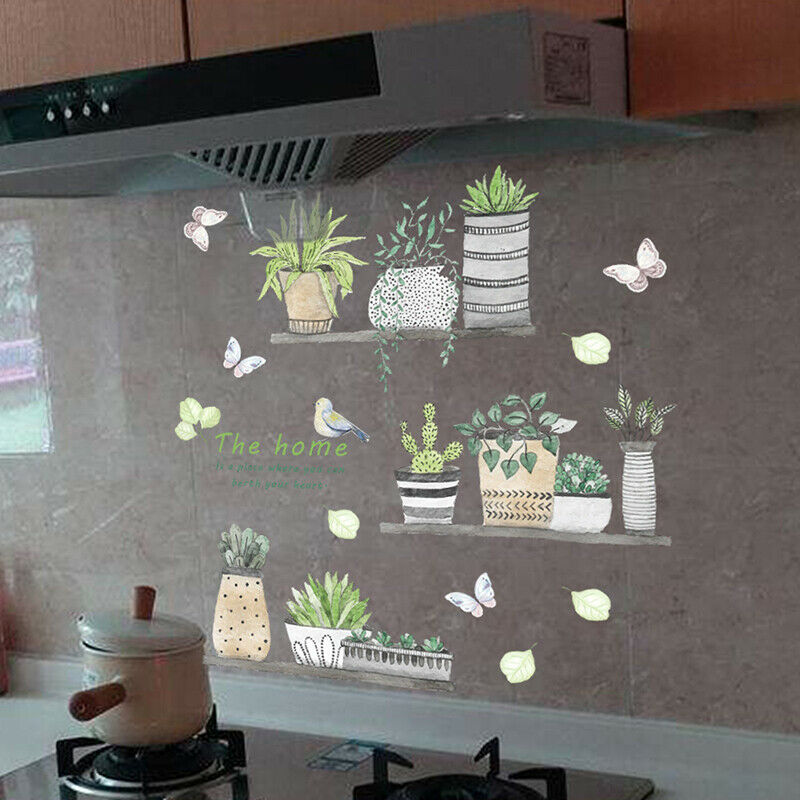 2pc Wall Stickers Green Plants Delicate Removable Wall Stickers Self Adhesive HN