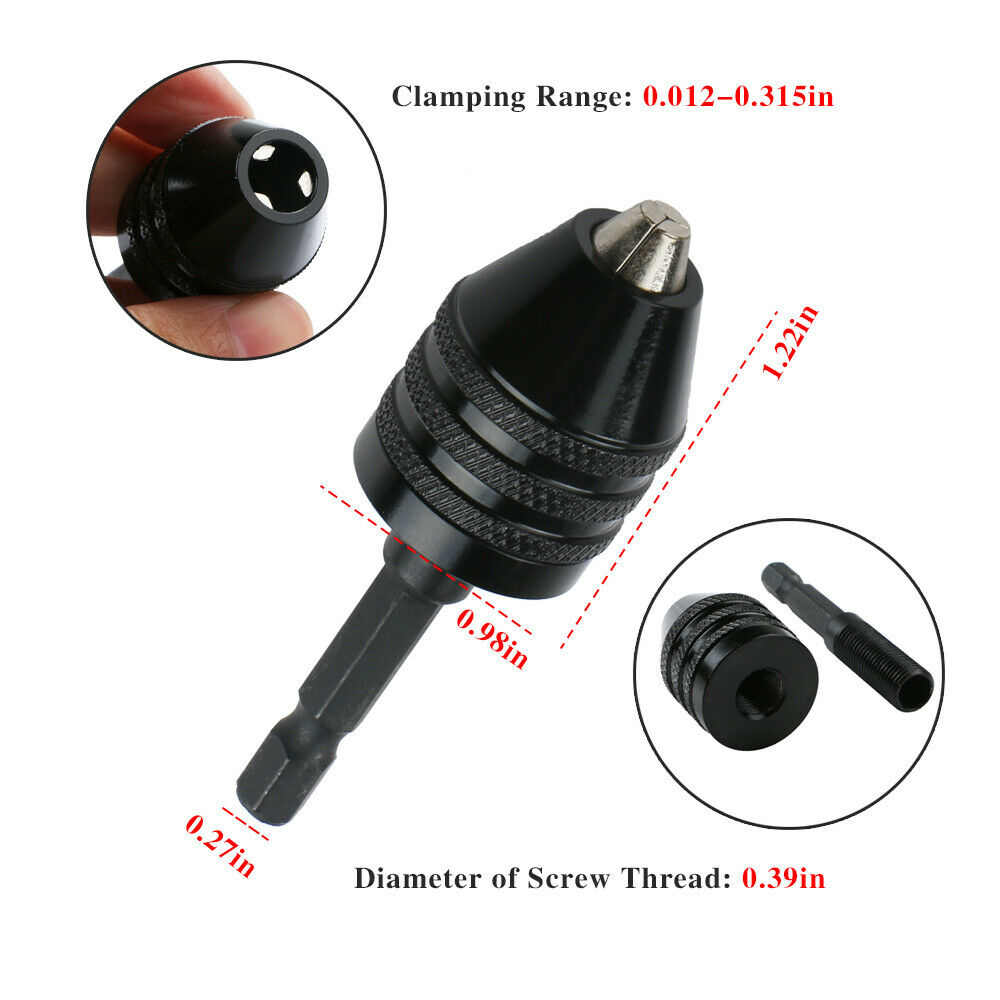 1/4Inch Hex Shank Conversion Keyless Drill Chuck Quick Change Adapter 0.3-8mm