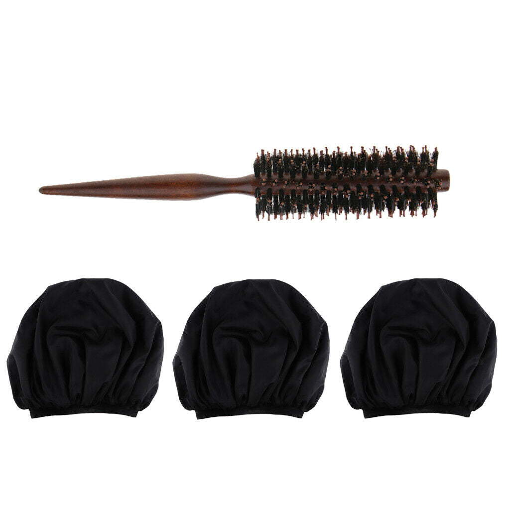 Lots 3 Natural Silk Night Caps w/ Brush for Women Lady | Head Cover Hair Bonnet