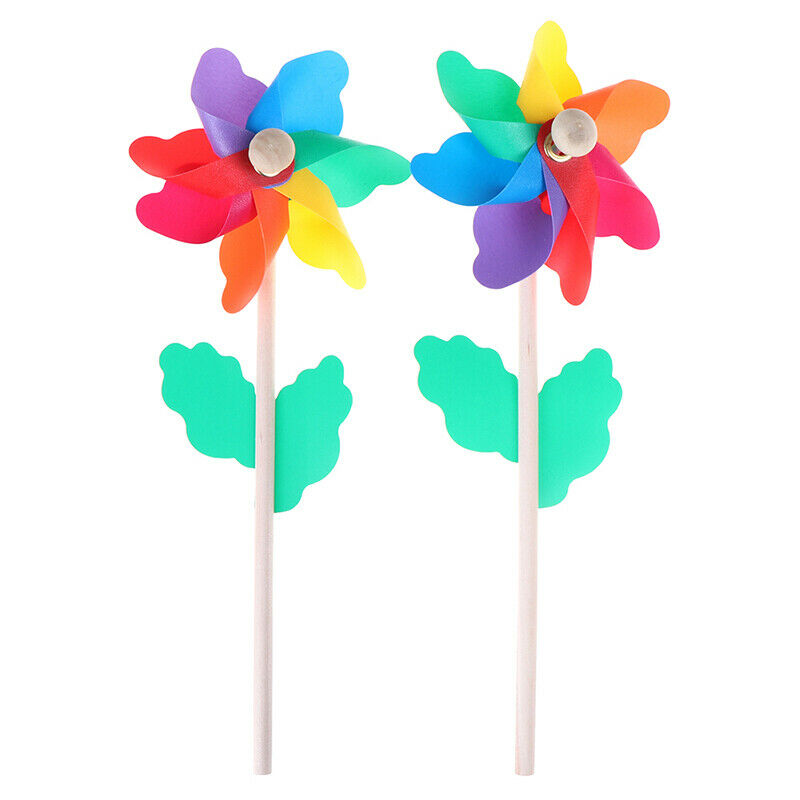 Colorful wood windmill garden party 7 leaves wind spinner ornament kids t.l8