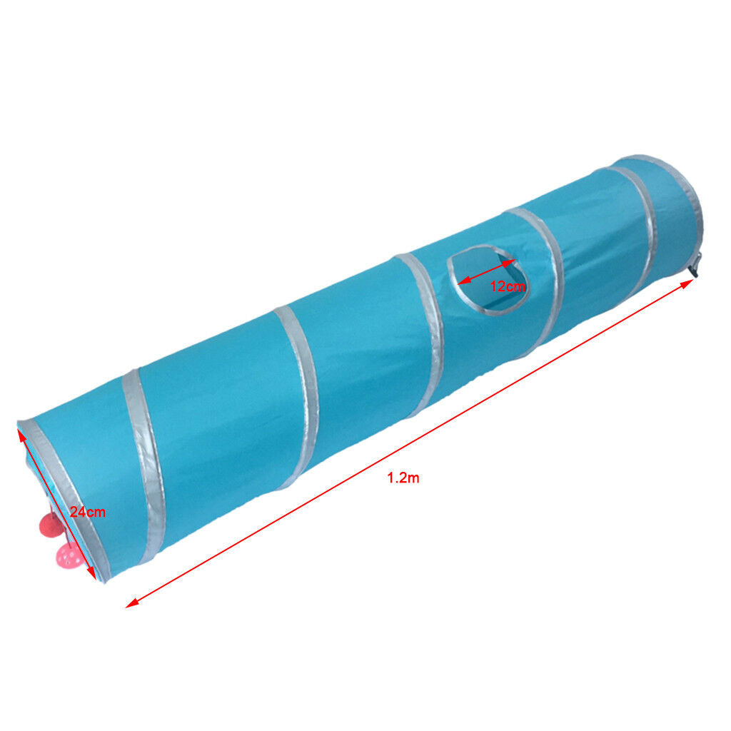 Fold up Cat Tunnel Stripe Tent Tube Button Connection Exercise Blue
