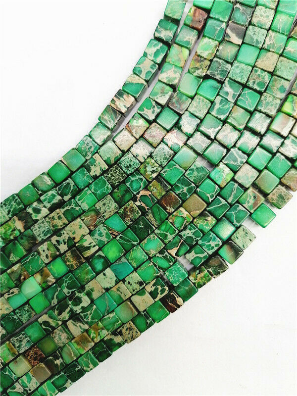 1 Strand 6x6mm Green Sea Sediment Jasper Cube Spacer Loose Beads HH7627