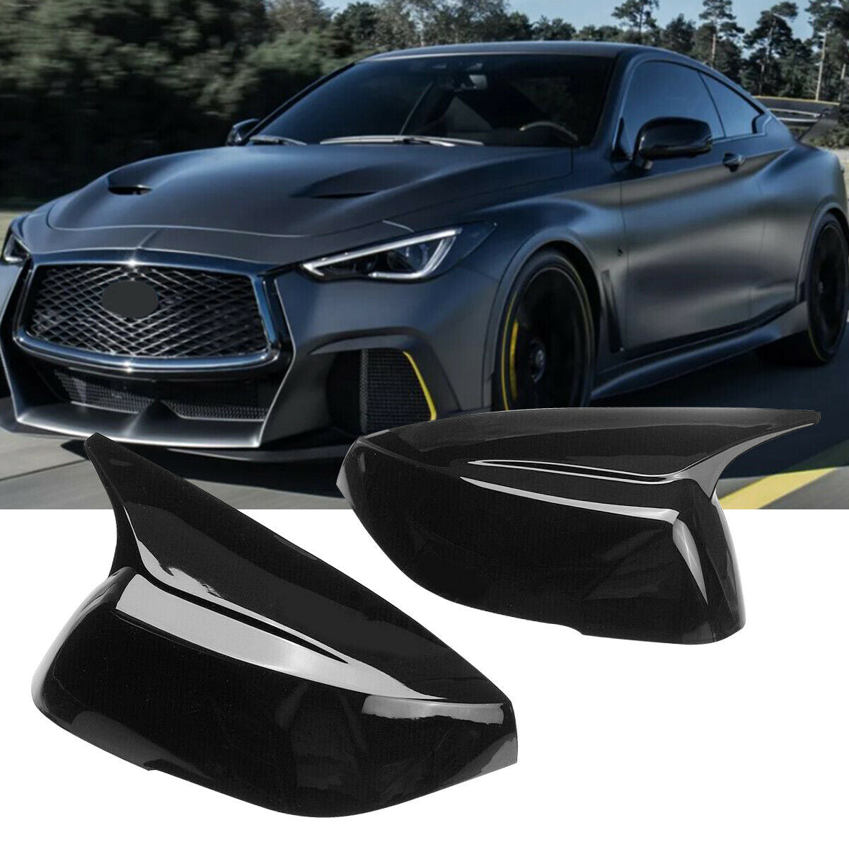 Fits For Infiniti Q50 Q50S Q60 QX30 Q70 2016-2021 Pair Glossy Black Mirror Cover