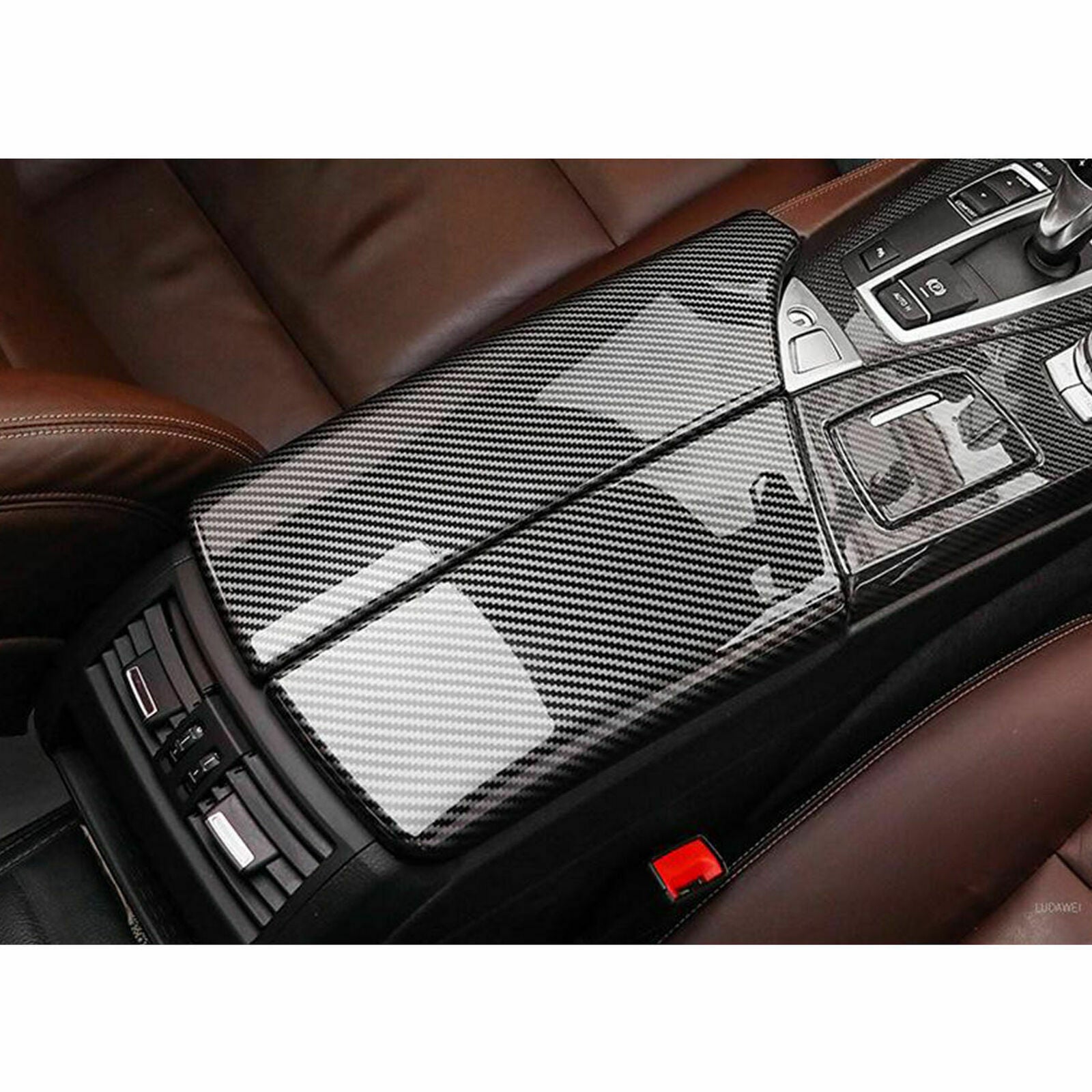 Carbon Fiber Look Armrest Box Console Box Cover Trims For BMW 5 Series F10 11-16