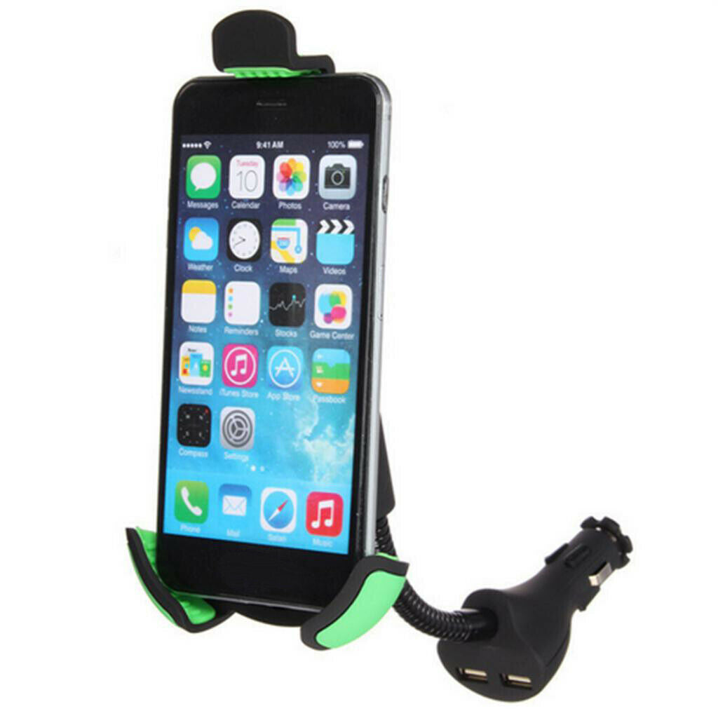 Car Phone Stand Holder Dual USB 2.1A Quick Charger Current Protection Black