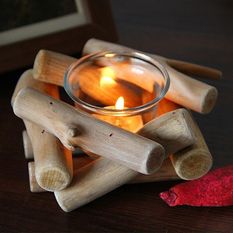 1PCS Natural Wooden Candle Holder Tealight Candlestick Festival Supply ChrisBDA