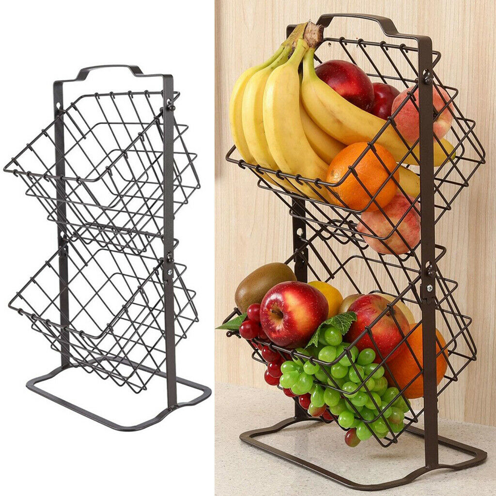 Double Layer 2-Layer Fruit Basket Countertop Storage Organizer Display Stand