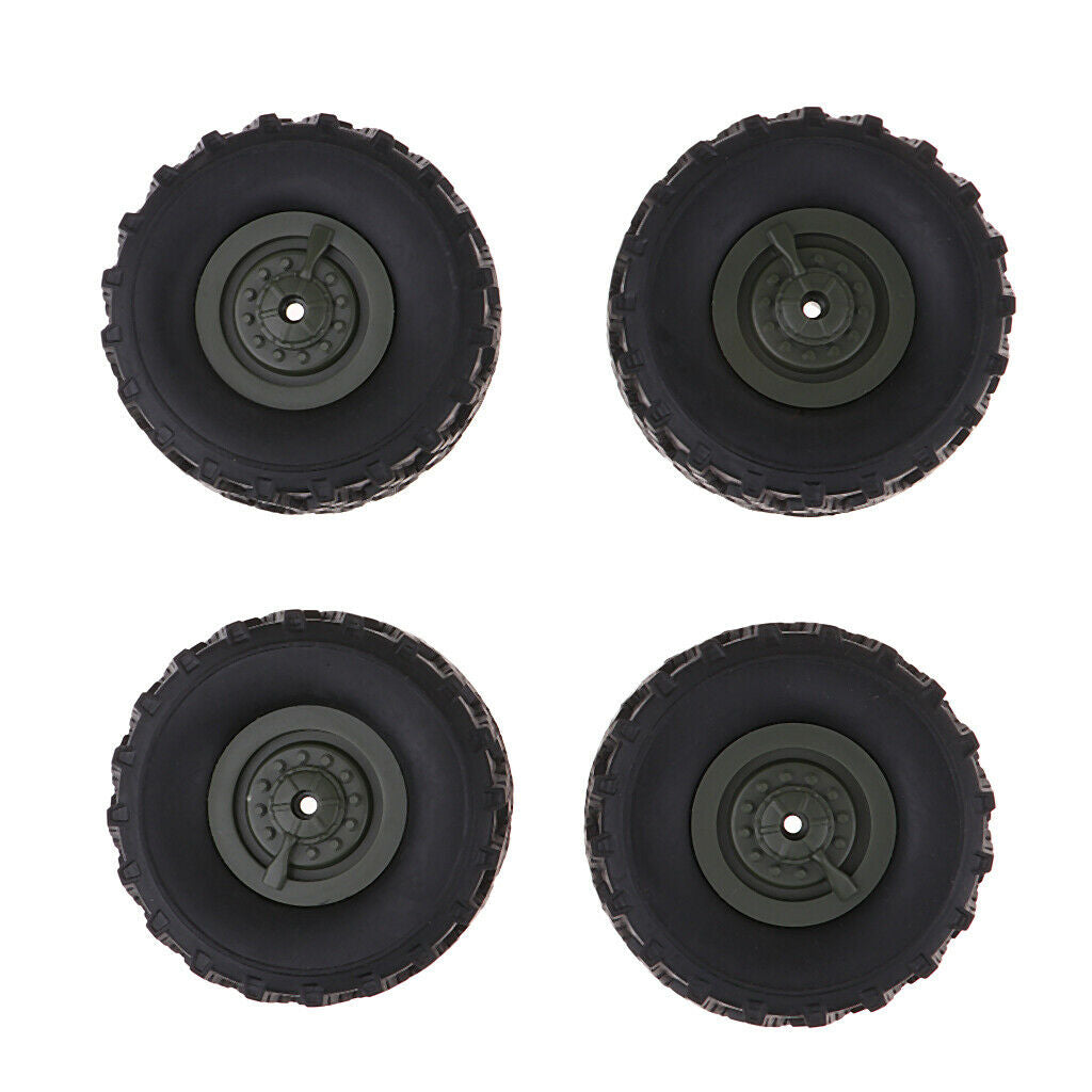 Pack of 4 Rubber Tires with  Green Wheels for Trucks