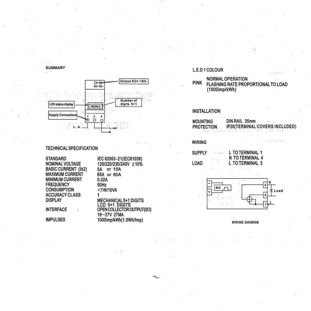 5(65A) 230VAC 50Hz Single Phase DIN-rail Kilowatt LED Hour kwh Meter CE Proved