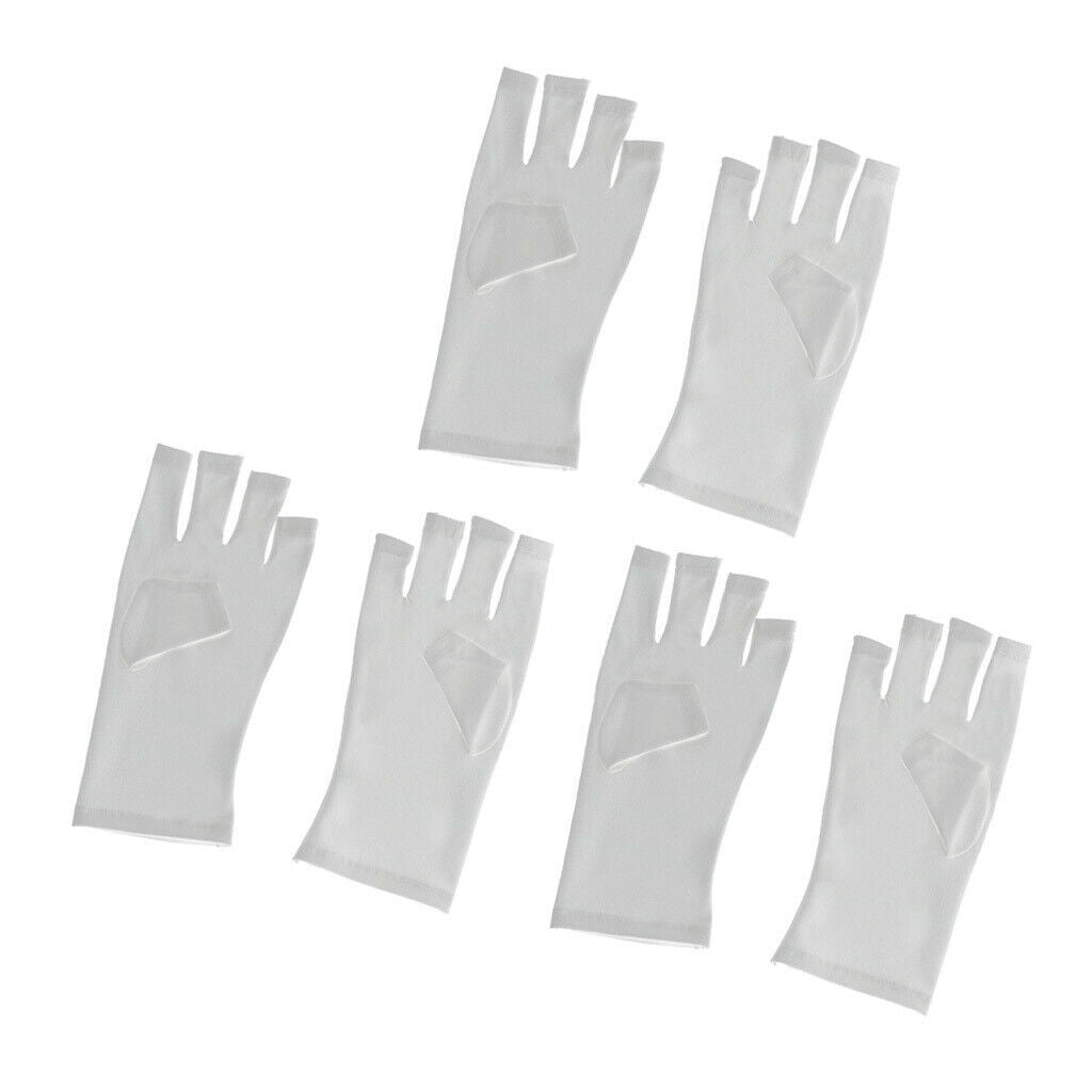 3 Pairs Soft Fabric Anti UV Hand UV Protector Gloves for Dryer Lamp White