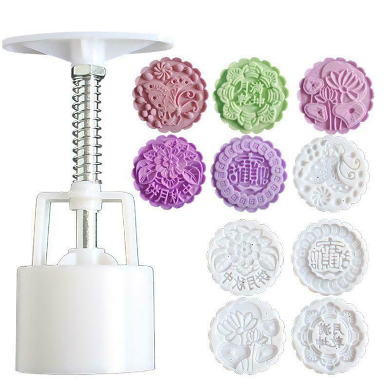 5pcs Hand Press Cookie Stamp Moon Cake Decor Mould Barrel Mooncake Mold 125g DIY