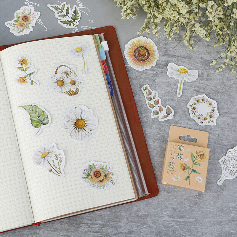 46Pcs/box Sunflower Daisy Stickers DIY Diary Stationery Scrapbook Memo St.l8