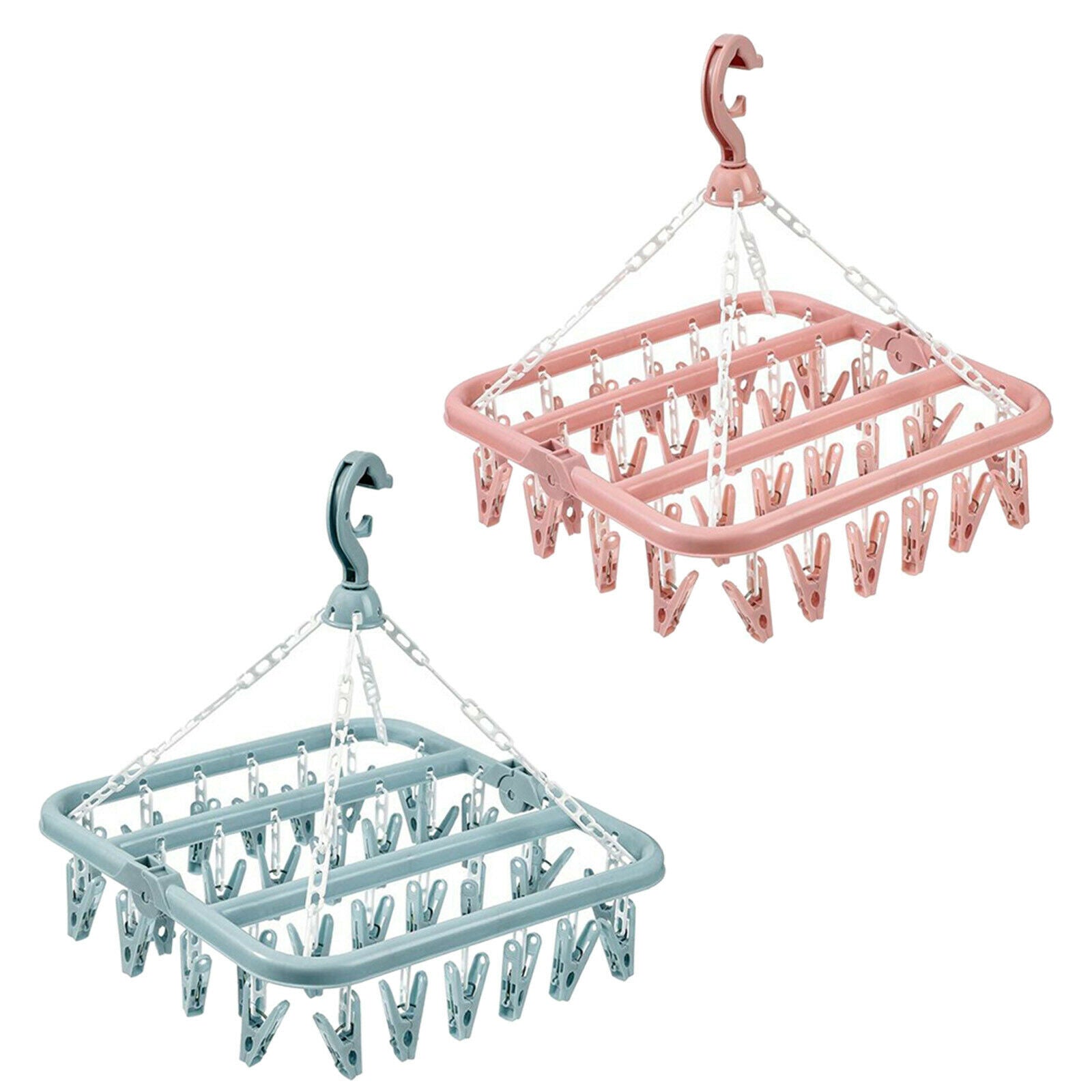 2x 32 Peg Plastic Laundry Foldable Clip Hangers Hanger Washing Line Airer