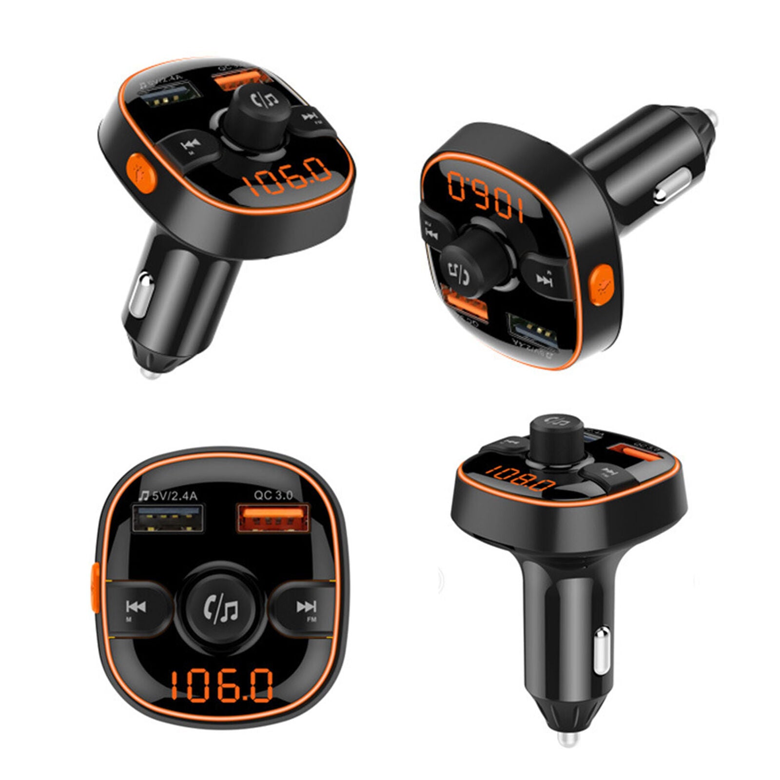 Bluetooth 5.0 FM Transmitter QC3.0 Car Charger 7Color Radio Adapter Handsfree TF