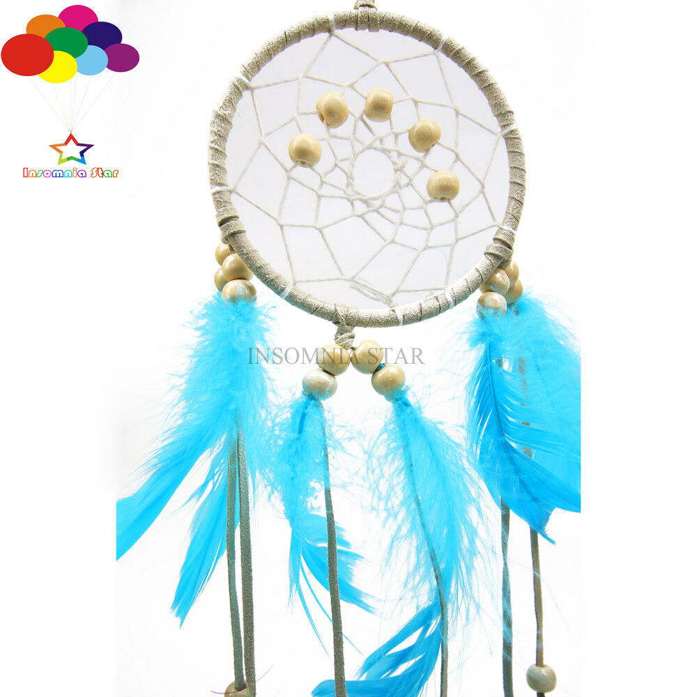 Boho Dream Catcher Circular lake blue Goose Feather Wall Hanging Dreamcatcher