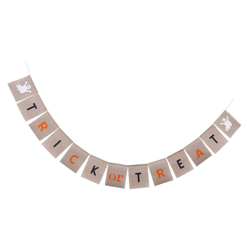 Trick or Treat Ghost Halloween Burlap Bunting Banner Garland Decoration