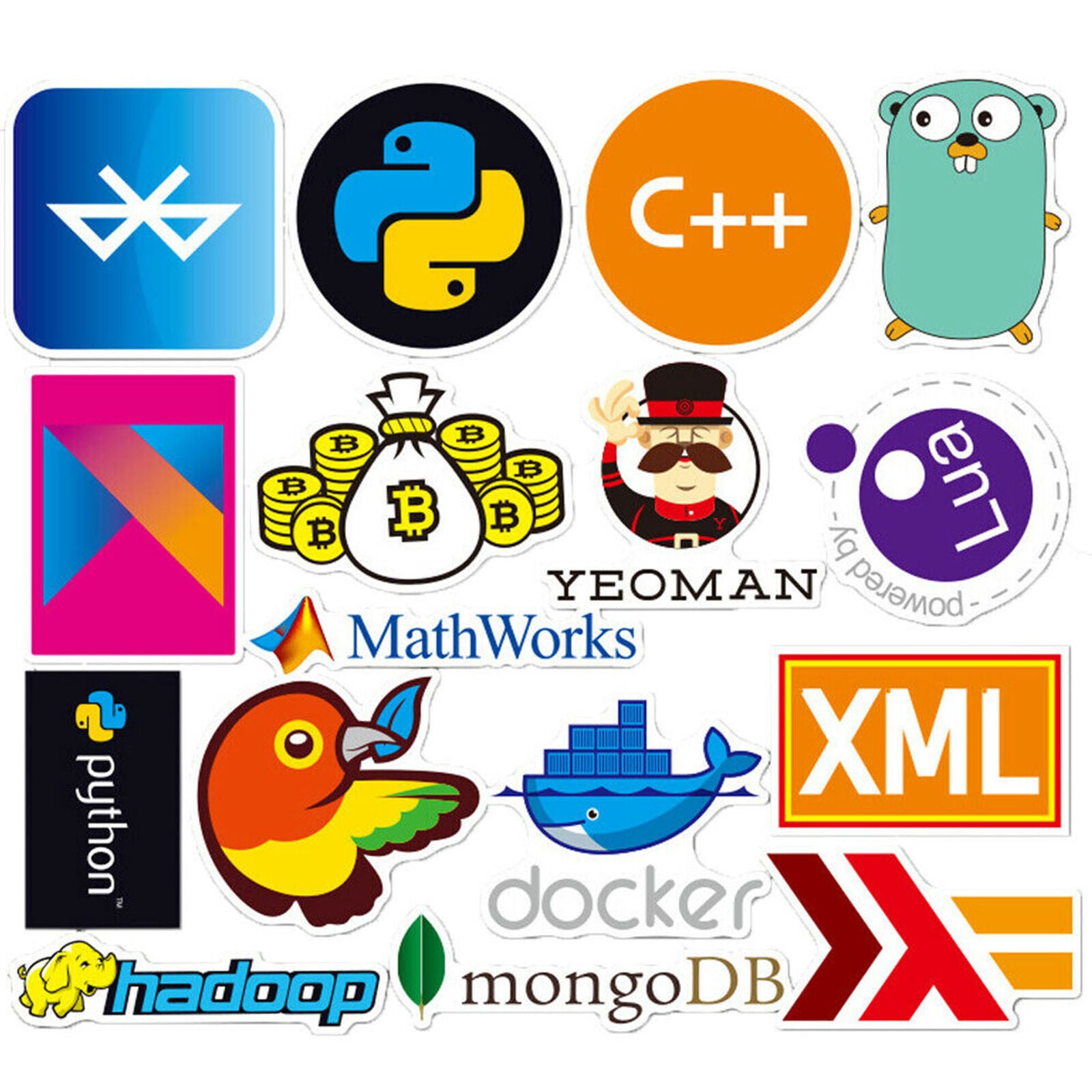 108x Developer, Programmer Stickers of Programming Languages and Internet Brands