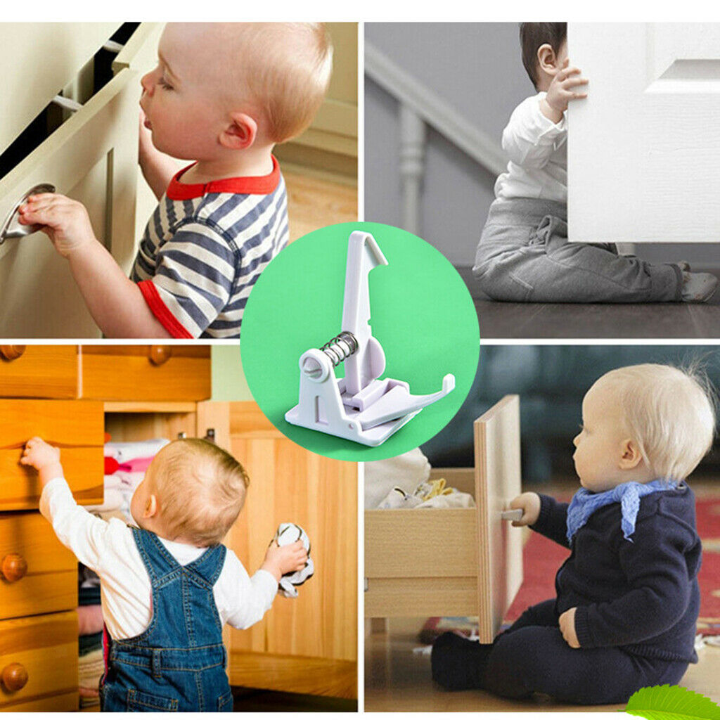 12-pack Children's Safety Cupboard Spring Locks Drawer Hidden Latch White