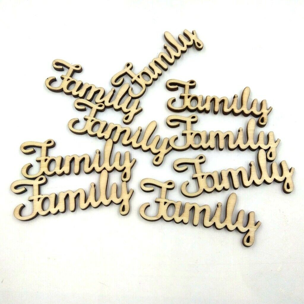 10 Sets Wood Engraved Unpainted Letters Family Embellishments Crafts Decors