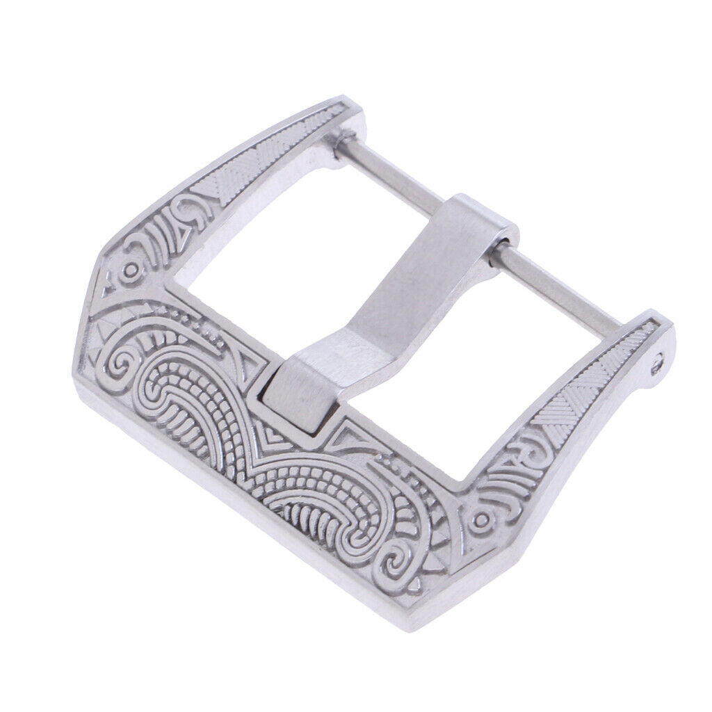 Flower Engraving Steel Screw-In Watch Buckle 22mm Replacement Clasp Crafts