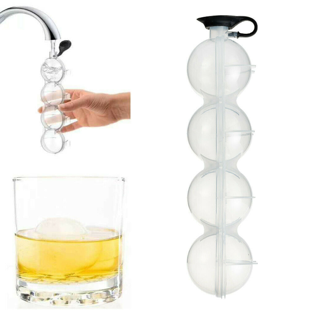 4 Large Ice Balls Maker Cube Tray Big Silicone Mold Sphere Whiskey Round Mould..