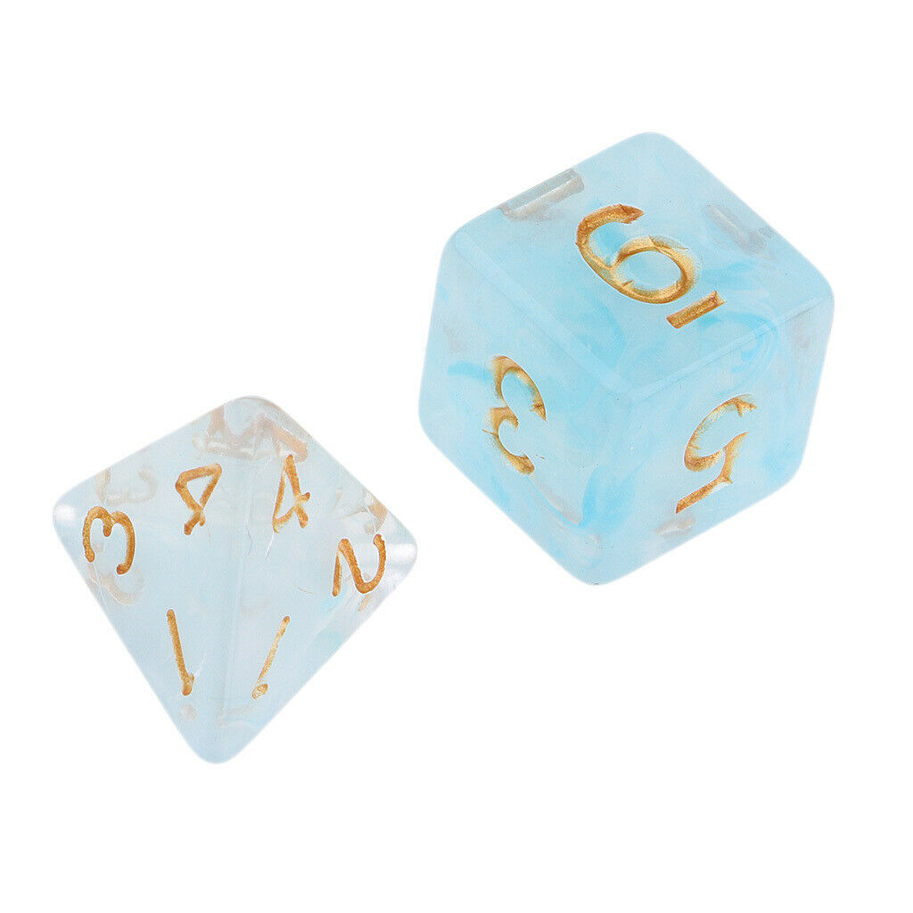 Set of 7 Gem Acrylic Polyhedral for D&D Game Board Games Party Light Blue