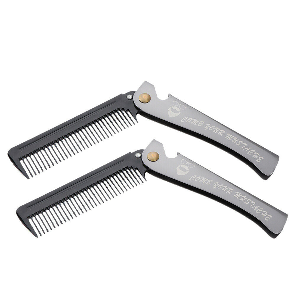 2x Pocket Stainless Steel Folding Mustache Grooming Hair Styling Comb Black