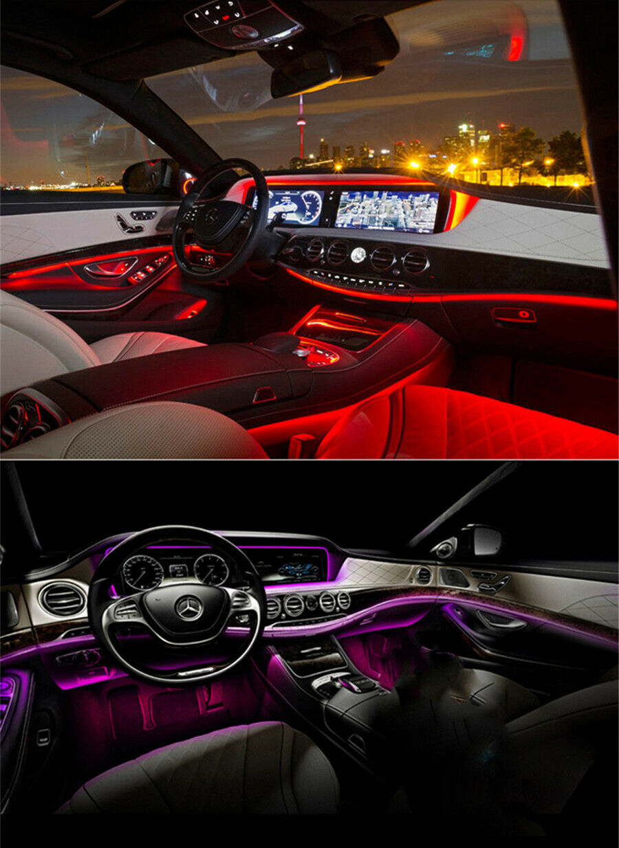 8Pc 8in1 RGB LED 10M Car Interior Decor EL Fiber Optical Strip Light App Control