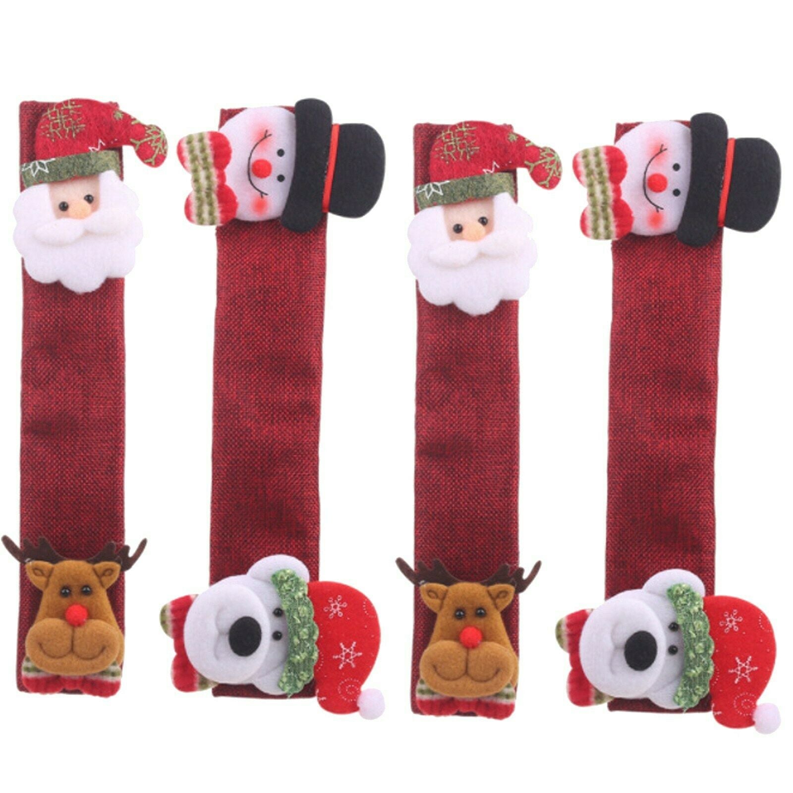 4PC Santa Claus Snowman Christmas Refrigerator Oven Door Handle Cover Xmas Decor